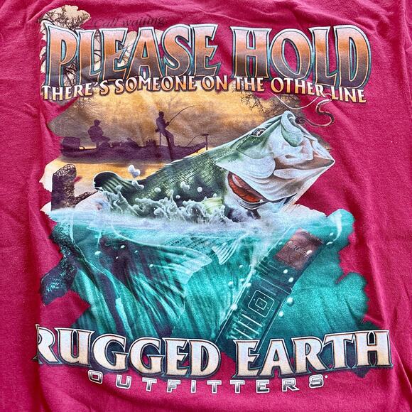Vintage Rugged Earth Outfitters Red Fishing Graphic Tee Shirt Large - Picture 2 of 9